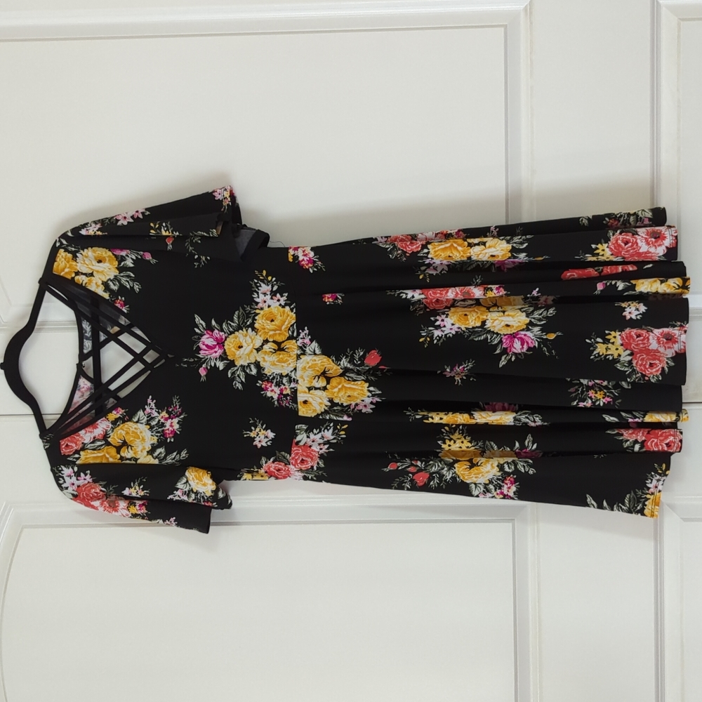 Fit and flare floral print dress with sleeves